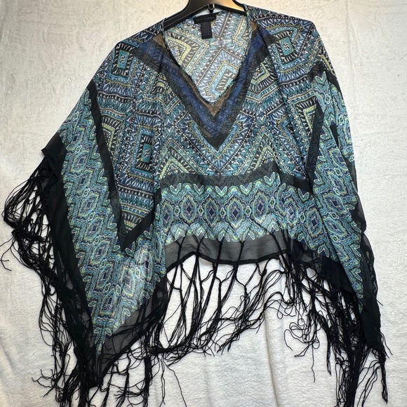 Steve Madden Poncho Shawl Sheer Chiffon Abstract Boho Gypsy Maximalist - Picture 1 of 5
